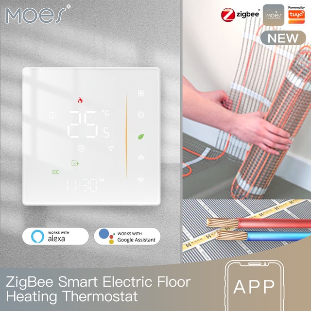 Термостат электрического теплого пола 16 А ZigBee, черный/белый
